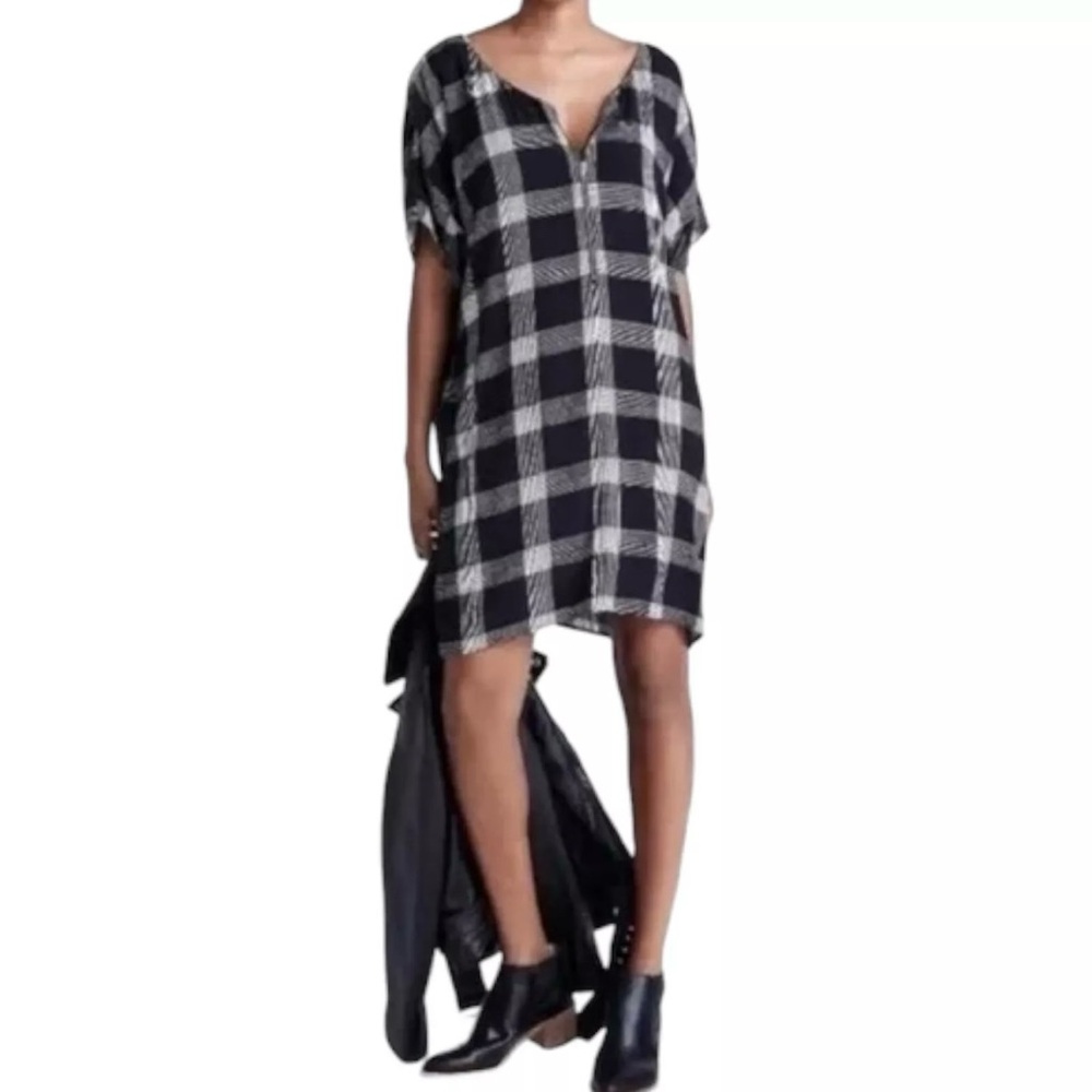 Madewell Plaid Black and White Short Sleeve Dress